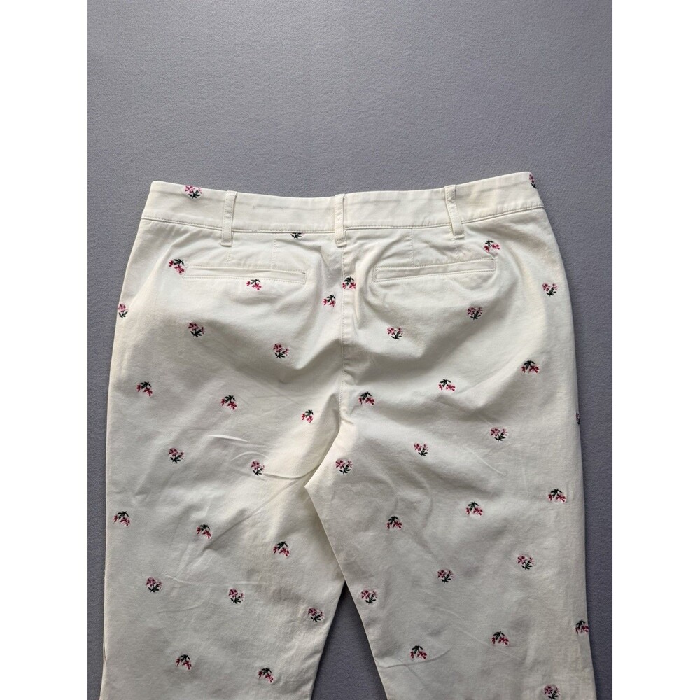Talbots Relaxed Chino Pants Womens 12P Floral Embroidered White Cotton - Picture 11 of 15